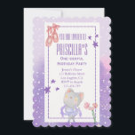 Invitación Ballerina Cat Kids Fiesta de cumpleaños<br><div class="desc">C3llsD Fur Baby presenta la tarjeta Ballerina Cat Kids Birthday Party Invitation Card con un lindo gato morado de bailarina y unos gráficos de zapatos de ballet rosa y fondo púrpura pastel. Este diseño particular está disponible en otros productos relacionados con el fiesta para que los padres puedan celebrar la...</div>