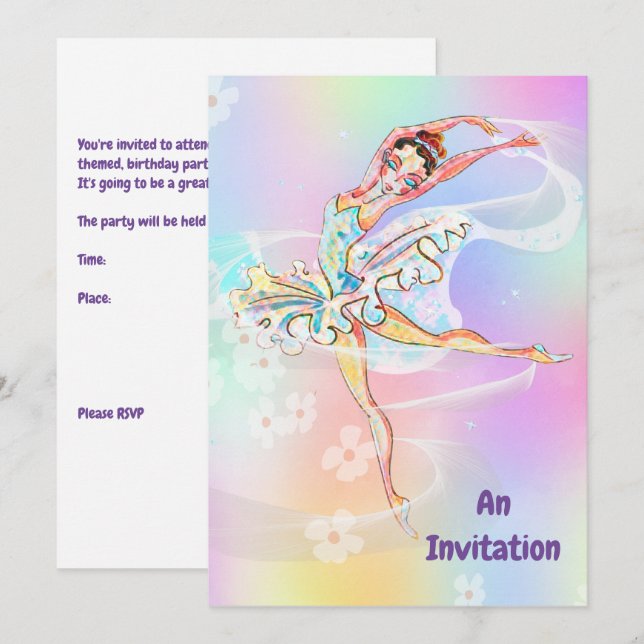 Invitación Ballerina Chica de 12 años de fiesta de cumpleaños (Anverso / Reverso)