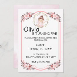 Invitación Ballerina Chica Pink Floral Wreath Fiesta de cumpl