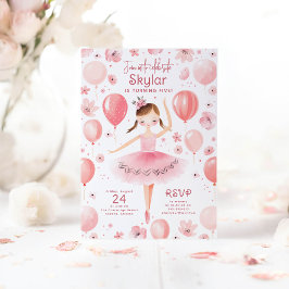 Invitación Ballerina con ropa rosa con globos florales Cumple