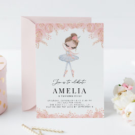 Invitación Ballerina con vestido blanco Cumpleaños floral