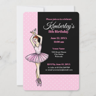 Invitación Ballerina con vestido rosa y zapatillas Pointe