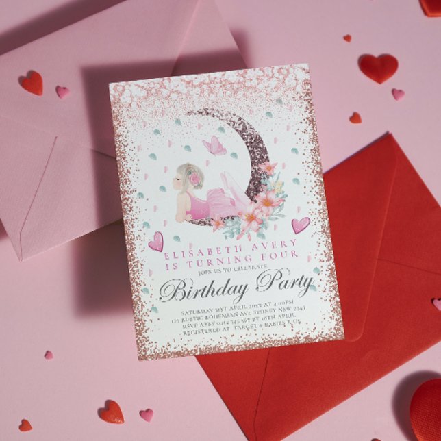 Invitación Ballerina Cumpleaños Luna Pastel Purpurina Rosa (Subido por el creador)