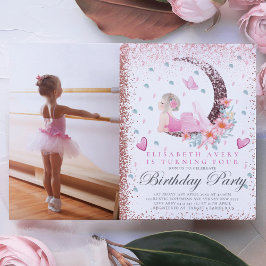 Invitación Ballerina Cumpleaños Luna Pastel Purpurina Rosa Fo