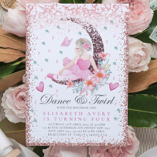 Invitación Ballerina Cumpleaños Moon Dance & Twirl