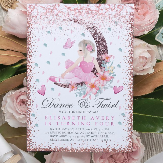 Invitación Ballerina Cumpleaños Moon Dance & Twirl (Subido por el creador)