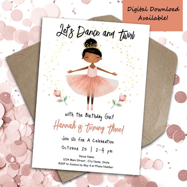 Invitación Ballerina Dance Twirl 3 Chica de cumpleaños Pink (Subido por el creador)