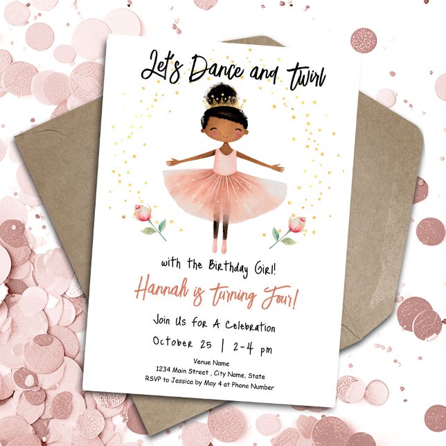 Invitación Ballerina Dance Twirl 4 Chica de cumpleaños Pink (Subido por el creador)