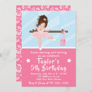 Invitación Ballerina de cabello marrón en cumpleaños tutu ros