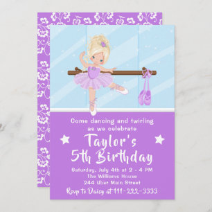 Invitación Ballerina de cabello rubio en cumpleaños invi mora