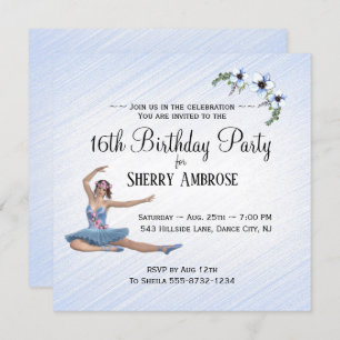 Invitación Ballerina en Blue Birthday Party Invitation