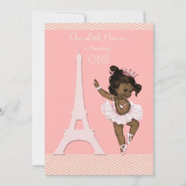 Invitación Ballerina Étnica Torre Eiffel Chevron Primer cumpl