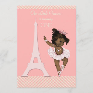 Invitación Ballerina Étnica Torre Eiffel Chevron Primer cumpl
