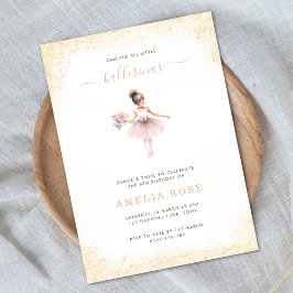 Invitación Ballerina Fiesta de Cumpleaños Chica Oro Rosa Flor