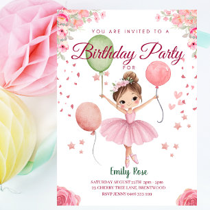 Invitación Ballerina floral rosa-cuta personalizada Cumpleaño