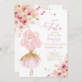 Invitación Ballerina Floral Rosa Y Oro Baby Shower