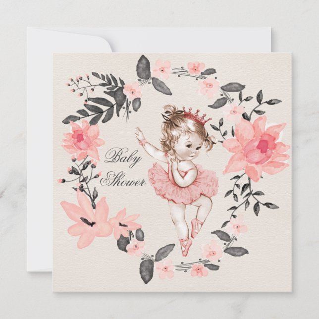 Invitación Ballerina Floral Wreath Baby Shower (Anverso)