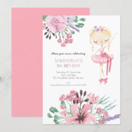 Invitación Ballerina Florals Foliage Chica 8Cumpleaños Party