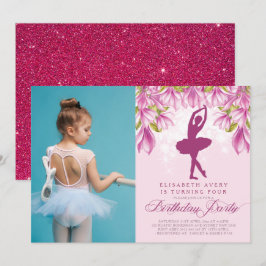 Invitación Ballerina Foto Cumpleaños Rosa
