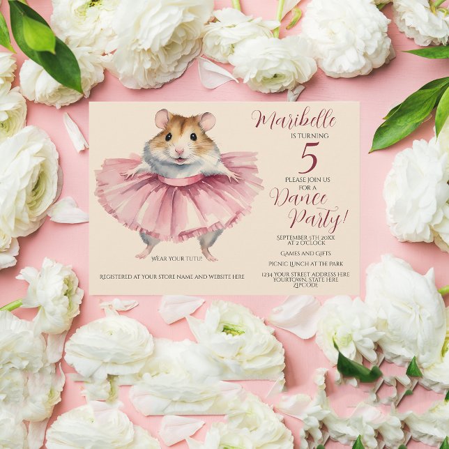 Invitación Ballerina Hamster Girls Birthday Party (Subido por el creador)
