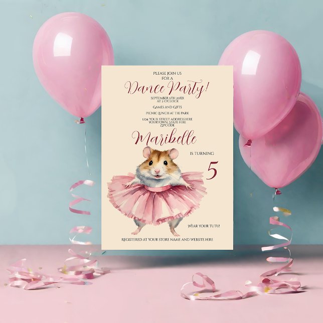 Invitación Ballerina Hamster Girls Birthday Party (Subido por el creador)