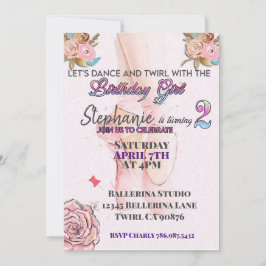 Invitación Ballerina invitando a cumplir 2 años