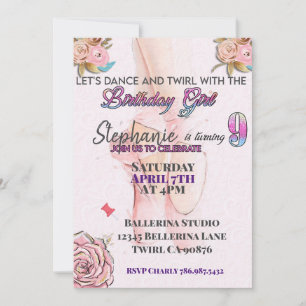 Invitación Ballerina invitando a cumplir 9 años