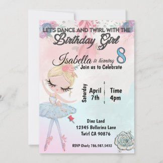 Invitación Ballerina invitando a cumplir ocho años