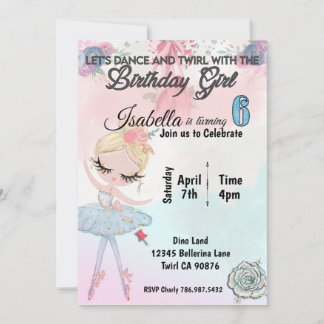 Invitación Ballerina invitando a cumplir seis años