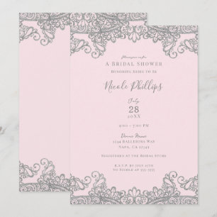 Invitación Ballerina Lace de Plata Rosa Elegante Ducha Bridal