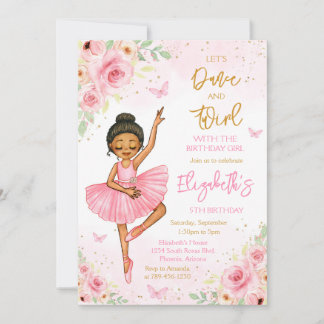Invitación Ballerina Let's Dance & Twirl Pink Party Birthday 