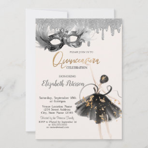 Invitación Ballerina Masque Brillo Gotea Quinceanera
