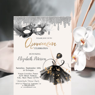 Invitación Ballerina Masque Brillo Gotea Quinceanera