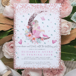 Invitación Ballerina Moon Pastel Purpurina Rosa Cumpleaños
