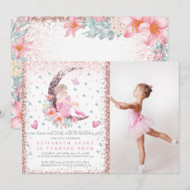 Invitación Ballerina Moon Pastel Purpurina Rosa Foto de cumpl