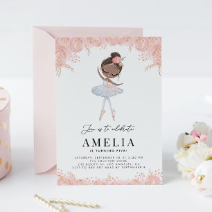 Invitación Ballerina negra en cumpleaños floral de vestimenta