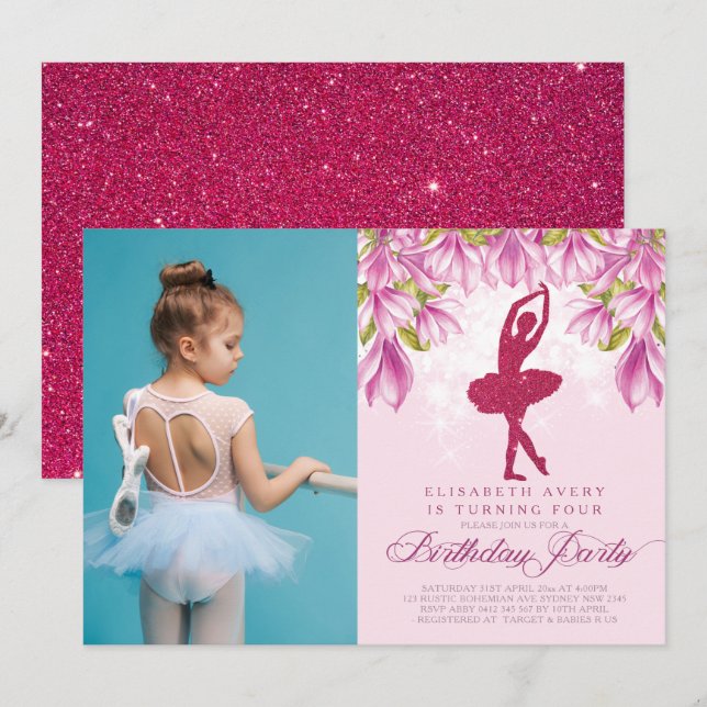 Invitación Ballerina Pink Birday Photo (Anverso / Reverso)