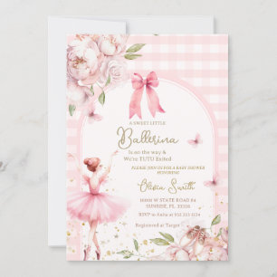 Invitación Ballerina Pink Gingham Floral Arch Baby Shower