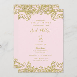 Invitación Ballerina Pink & Gold Lace Elegante Ducha Bridal
