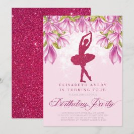 Invitación Ballerina Pink Purpurina Cumpleaños