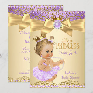 Invitación Ballerina Princesa Baño de Bebé Rubia Oro Lila