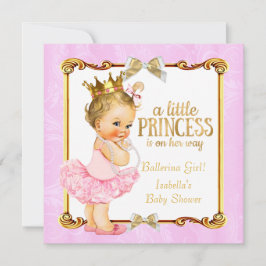 Invitación Ballerina Princess Baby Shower Pink Gold Blonde