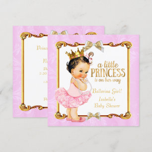 Invitación Ballerina Princess Baby Shower Pink Gold Brunette