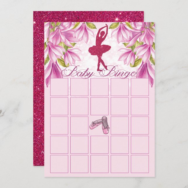 Invitación Ballerina Purpurina Rosa Baby Shower Bingo (Anverso / Reverso)
