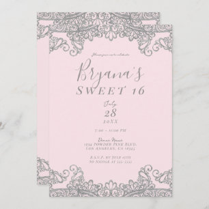 Invitación Ballerina Purpurina rosada  Lace Sweet 16 Fiesta