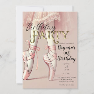 Invitación Ballerina Rosa Apuntó A La Fiesta De Cumpleaños