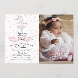 Invitación Ballerina Rosa Bunny Primera Fotación de Cumpleaño
