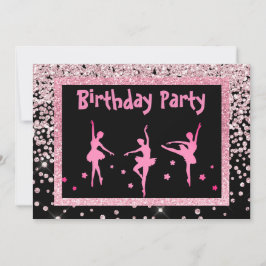 Invitación Ballerina Rosa Negra Sparkle Niños Cumpleaños