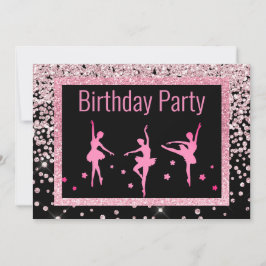 Invitación Ballerina Rosa Negra Sparkle Niños Cumpleaños