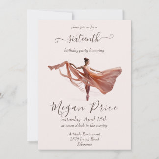 Invitación Ballerina rosa y marrón, cumpleaños dieciséis